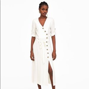Zara white side button-up linen dress